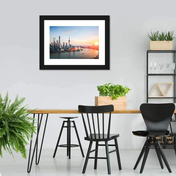 Shanghai At Dusk Canvas Wall Art-3 Horizontal-Gallery Wrap-25" x 16"-Tiaracle