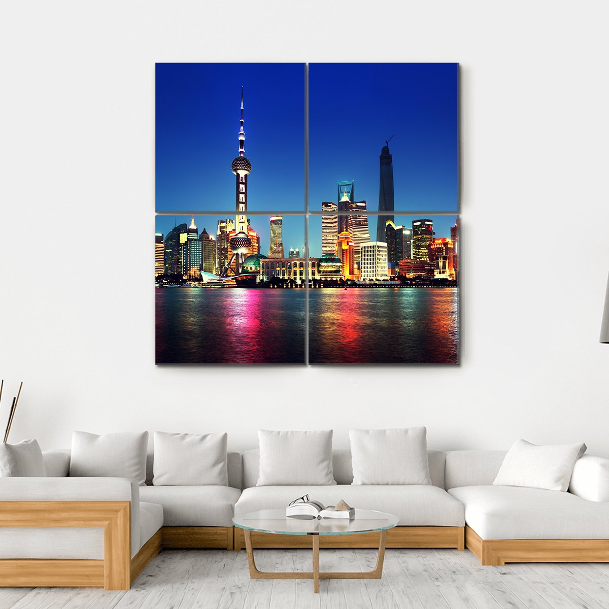 Shanghai At Night China Canvas Wall Art-4 Square-Gallery Wrap-17" x 17"-Tiaracle