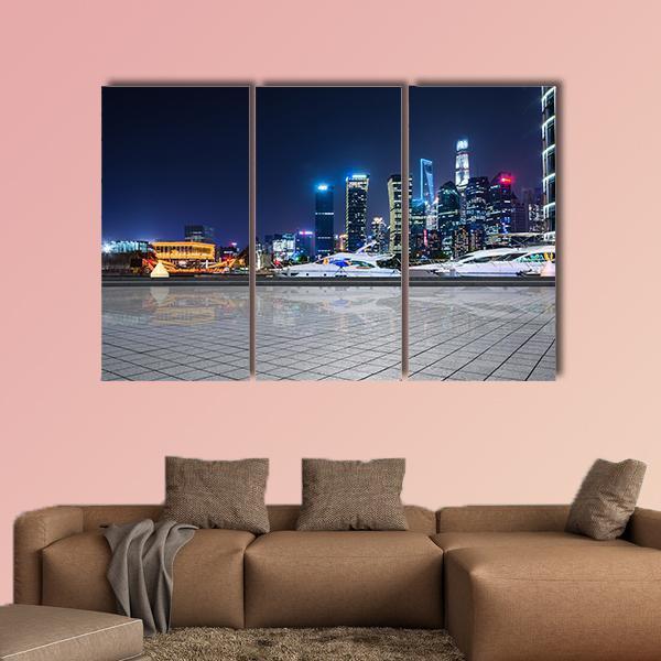 Shanghai At Night In China Canvas Wall Art-3 Horizontal-Gallery Wrap-25" x 16"-Tiaracle