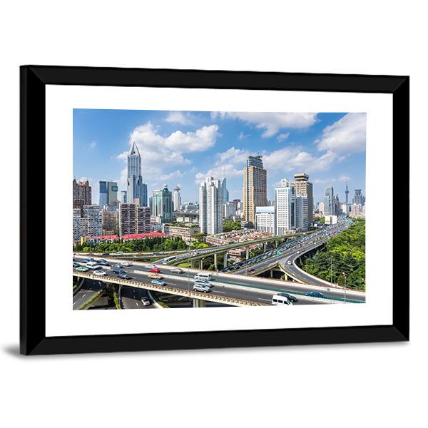 Shanghai Modern City Skyline Canvas Wall Art-5 Horizontal-Gallery Wrap-22" x 12"-Tiaracle