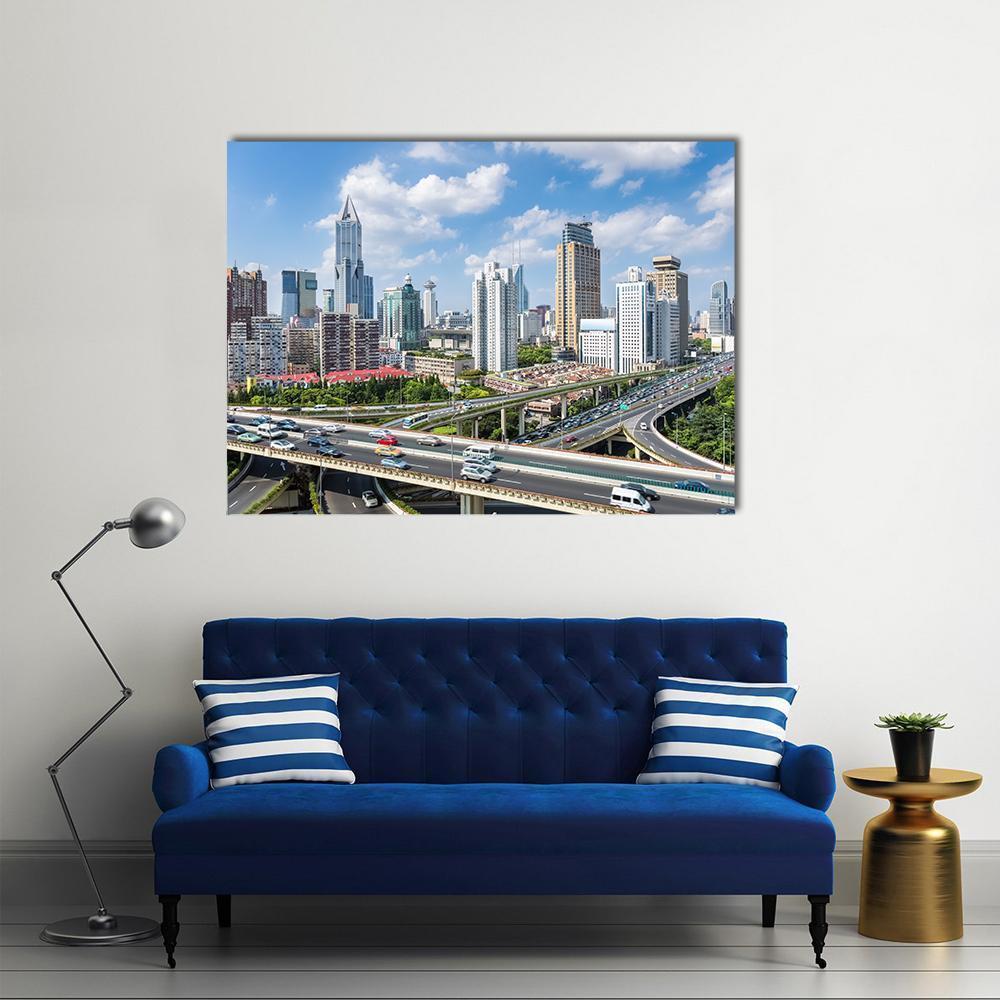 Shanghai Modern City Skyline Canvas Wall Art-1 Piece-Gallery Wrap-36" x 24"-Tiaracle