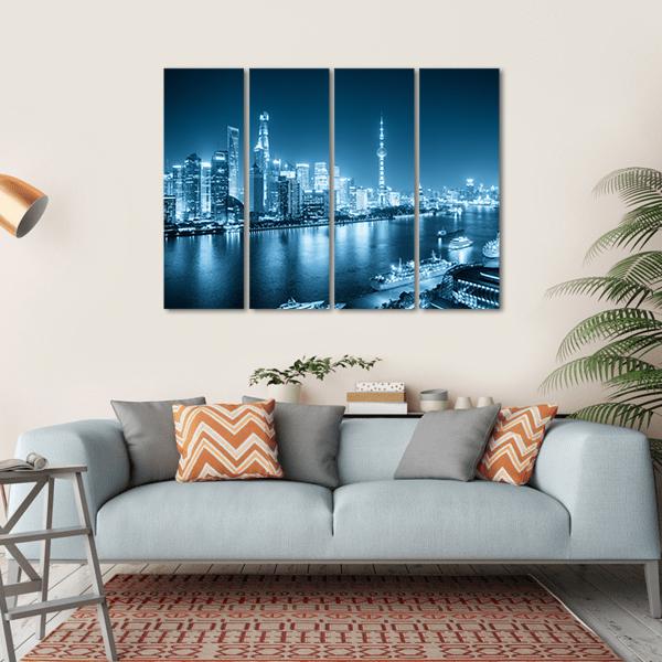Shanghai Night Scene Canvas Wall Art-4 Horizontal-Gallery Wrap-34" x 24"-Tiaracle