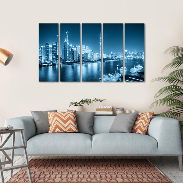 Shanghai Night Scene Canvas Wall Art-5 Horizontal-Gallery Wrap-22" x 12"-Tiaracle