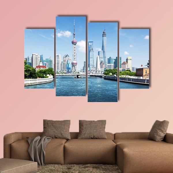 Shanghai Skyline In Sunny Day Canvas Wall Art-4 Pop-Gallery Wrap-50" x 32"-Tiaracle