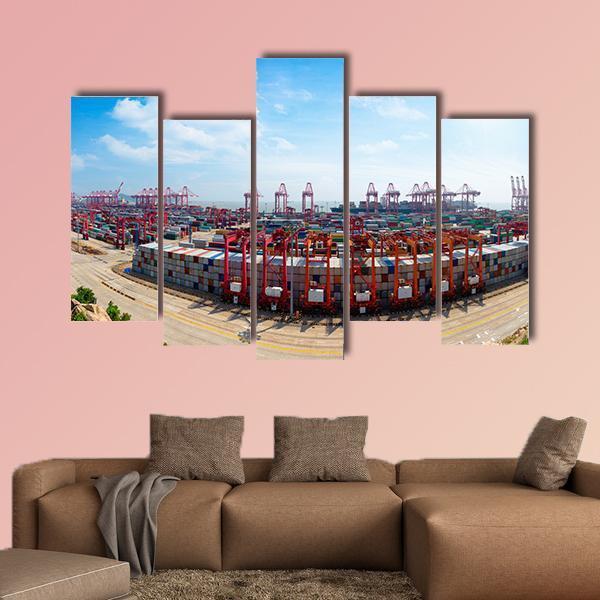 Shanghai Yangshan Deepwater Port Canvas Wall Art-5 Pop-Gallery Wrap-47" x 32"-Tiaracle