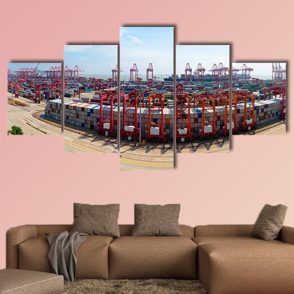 Shanghai Yangshan Deepwater Port Canvas Wall Art-5 Star-Gallery Wrap-62" x 32"-Tiaracle
