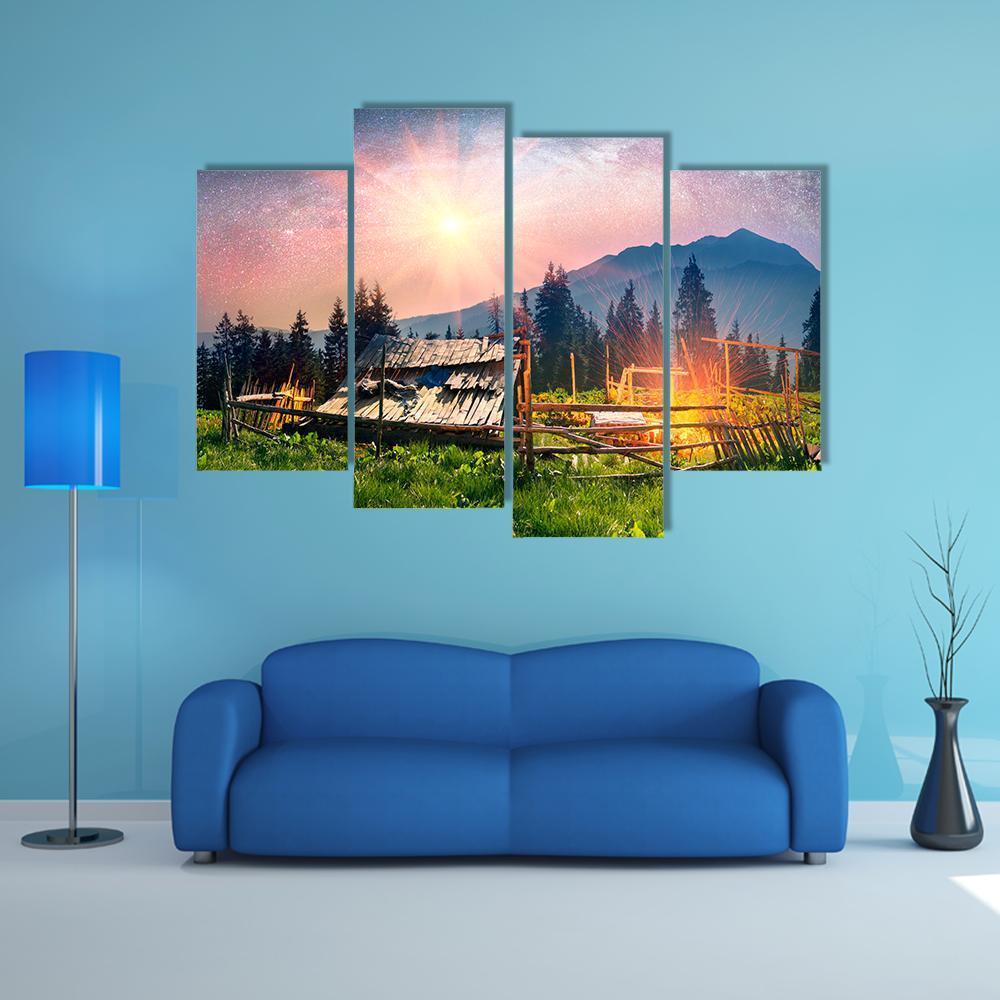 Sheep Home On Mountain Canvas Wall Art-4 Pop-Gallery Wrap-50" x 32"-Tiaracle