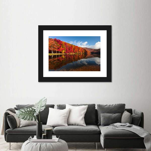 Sherando Lake In Autumn Canvas Wall Art-3 Horizontal-Gallery Wrap-25" x 16"-Tiaracle