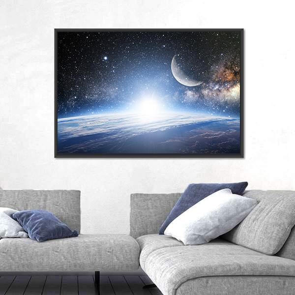 Shining Sun On Earth Surface Canvas Wall Art-3 Horizontal-Gallery Wrap-25" x 16"-Tiaracle
