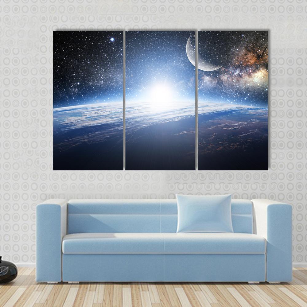 Shining Sun On Earth Surface Canvas Wall Art-3 Horizontal-Gallery Wrap-37" x 24"-Tiaracle