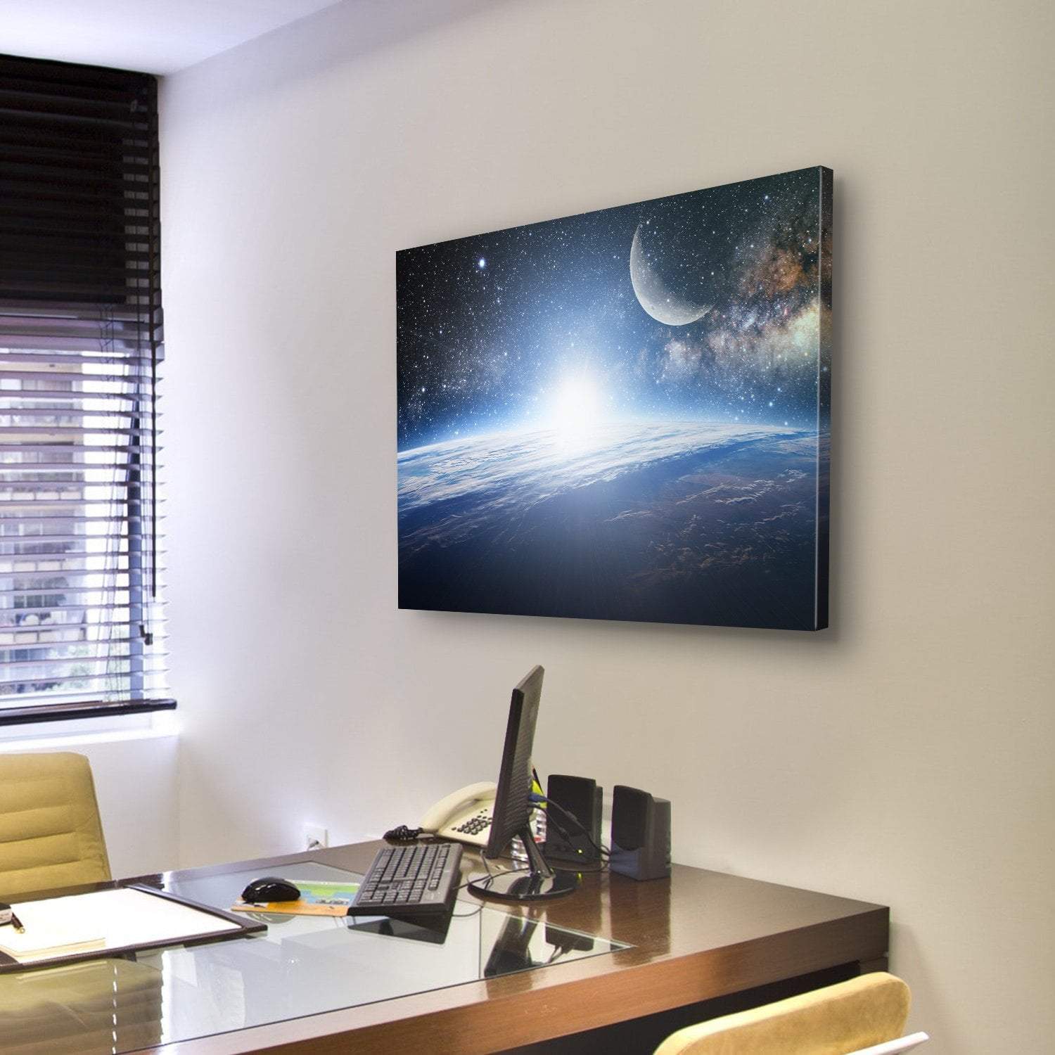 Shining Sun On Earth Surface Canvas Wall Art-3 Horizontal-Gallery Wrap-25" x 16"-Tiaracle