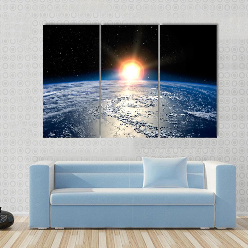 Shining Sun On Planet Earth Canvas Wall Art-3 Horizontal-Gallery Wrap-37" x 24"-Tiaracle