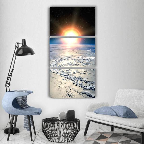 Shining Sun On Planet Earth Vertical Canvas Wall Art-3 Vertical-Gallery Wrap-12" x 25"-Tiaracle