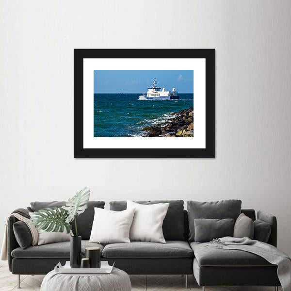 Ship On The Baltic Sea In Warnemuende Canvas Wall Art-3 Horizontal-Gallery Wrap-25" x 16"-Tiaracle