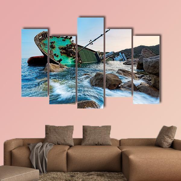 Shipwreck In Hong Kong Canvas Wall Art-5 Pop-Gallery Wrap-47" x 32"-Tiaracle