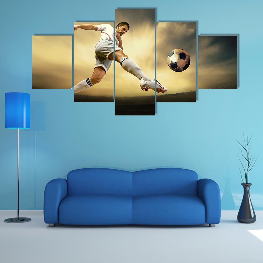 Shoot Of Football Player On Outdoor Field Canvas Wall Art-5 Star-Gallery Wrap-62" x 32"-Tiaracle