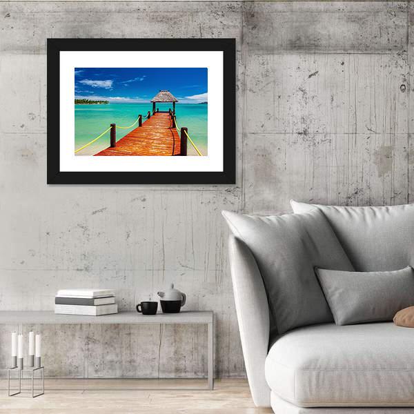 Short Red wooden Jetty On Fiji Island Canvas Wall Art-3 Horizontal-Gallery Wrap-25" x 16"-Tiaracle