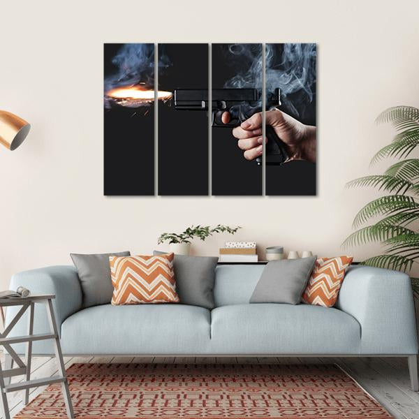 Shot From A Handgun With Fire And Smoke Canvas Wall Art-4 Horizontal-Gallery Wrap-34" x 24"-Tiaracle