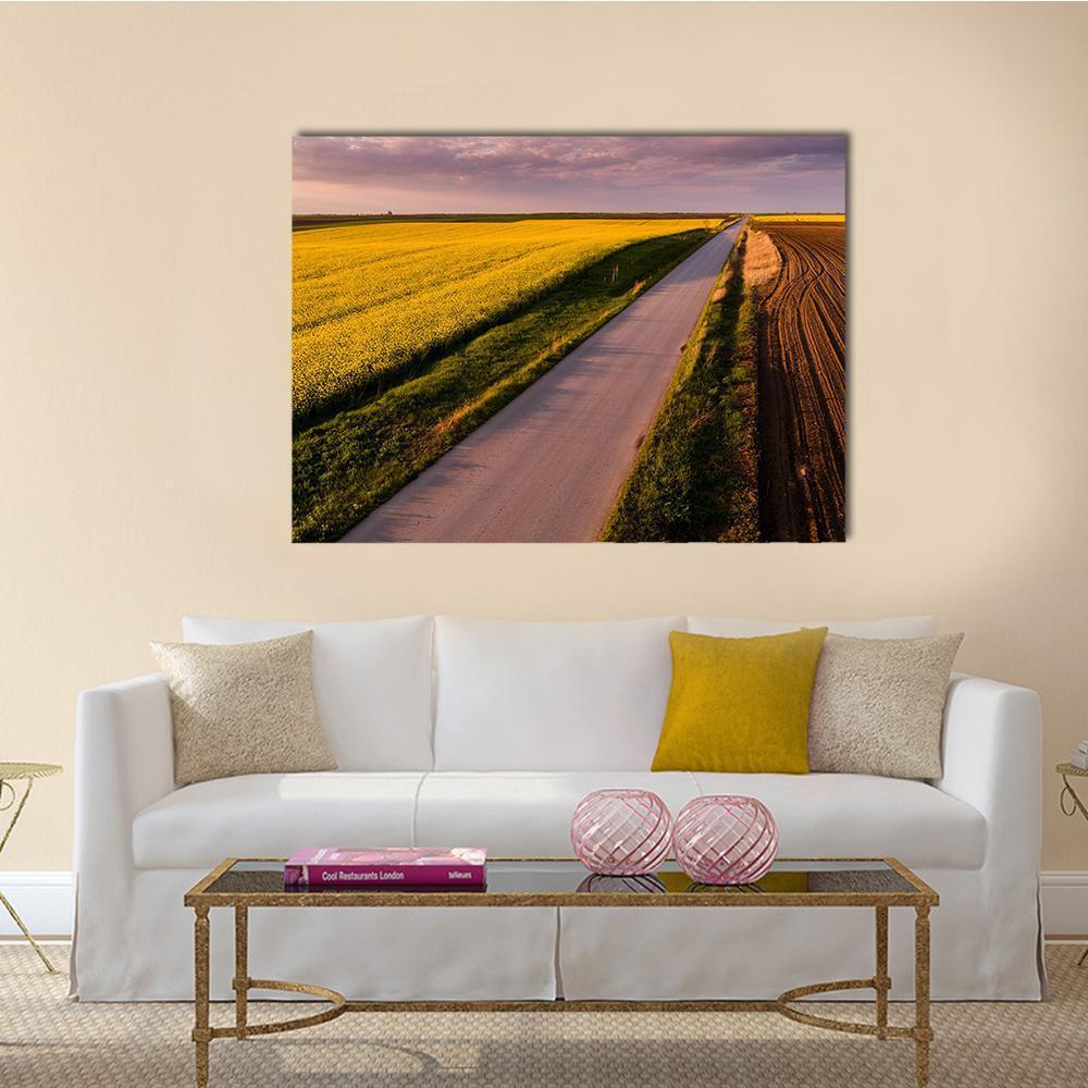 Shot Of Canola Rape Seed From Drone Canvas Wall Art-1 Piece-Gallery Wrap-48" x 32"-Tiaracle