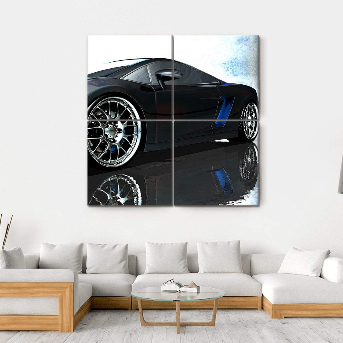 Side View Of Sports Car Canvas Wall Art-4 Square-Gallery Wrap-17" x 17"-Tiaracle