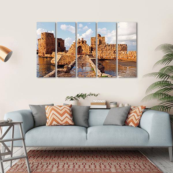 Sidon Sea Castle In Lebanon Canvas Wall Art-4 Horizontal-Gallery Wrap-34" x 24"-Tiaracle