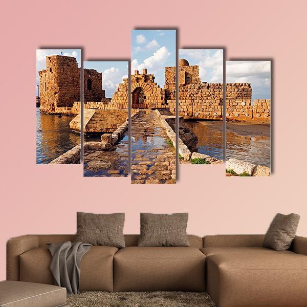 Sidon Sea Castle In Lebanon Canvas Wall Art-5 Pop-Gallery Wrap-47" x 32"-Tiaracle
