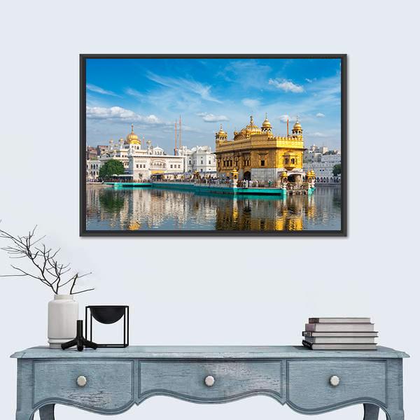 Sikh Gurdwara Golden Temple Canvas Wall Art-1 Piece-Floating Frame-24" x 16"-Tiaracle