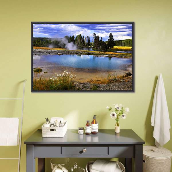Silent Geyser In Yellowstone National Park Canvas Wall Art-1 Piece-Floating Frame-24" x 16"-Tiaracle