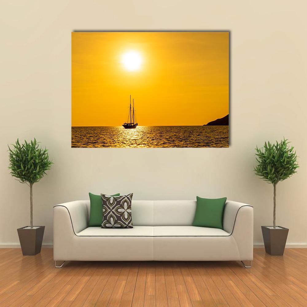 Silhouette Boat In Sea Canvas Wall Art-1 Piece-Gallery Wrap-48" x 32"-Tiaracle