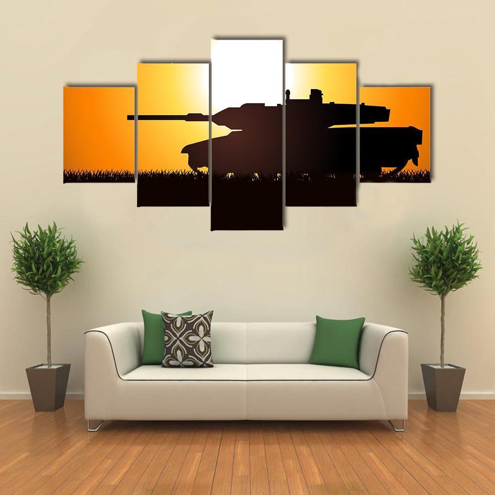 Silhouette Illustration Of A Heavy Artillery Canvas Wall Art-5 Star-Gallery Wrap-62" x 32"-Tiaracle