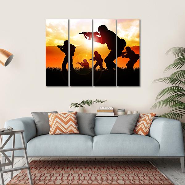 Silhouette Illustration Of Soldiers Canvas Wall Art-4 Horizontal-Gallery Wrap-34" x 24"-Tiaracle