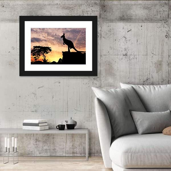 Silhouette Of A Kangaroo On A Hill At Sunset Canvas Wall Art-3 Horizontal-Gallery Wrap-25" x 16"-Tiaracle