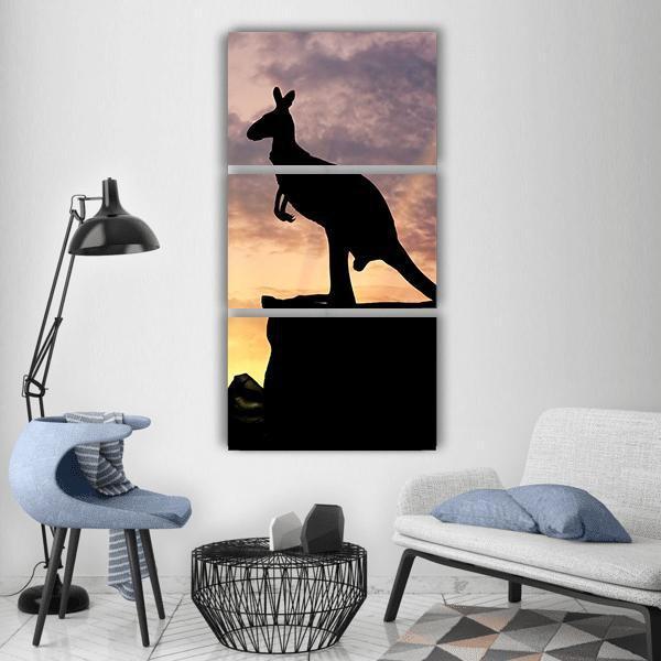 Silhouette Of A Kangaroo Vertical Canvas Wall Art-3 Vertical-Gallery Wrap-12" x 25"-Tiaracle