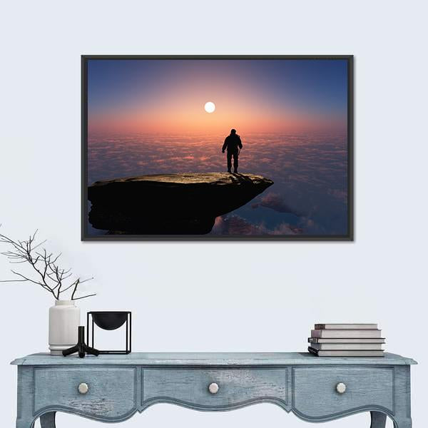 Silhouette Of A Man On A Rock Canvas Wall Art-1 Piece-Floating Frame-24" x 16"-Tiaracle