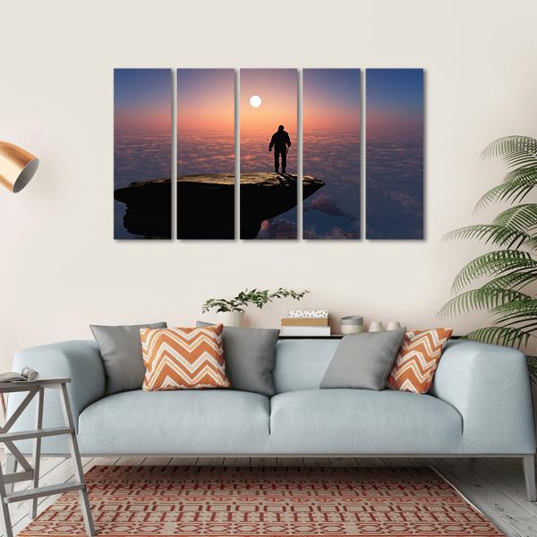 Silhouette Of A Man On A Rock Canvas Wall Art-5 Horizontal-Gallery Wrap-22" x 12"-Tiaracle