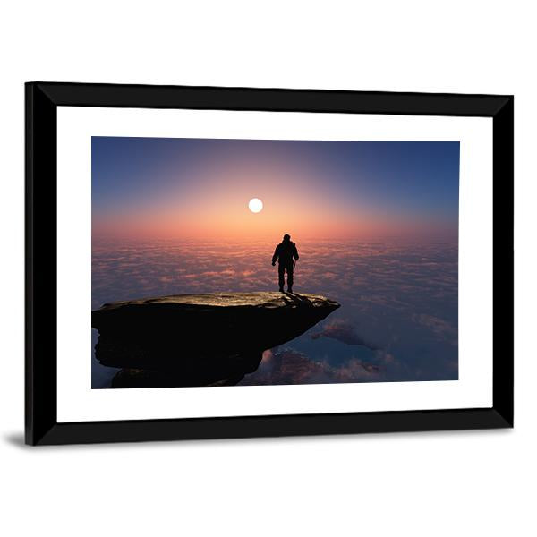 Silhouette Of A Man On A Rock Canvas Wall Art-3 Horizontal-Gallery Wrap-25" x 16"-Tiaracle