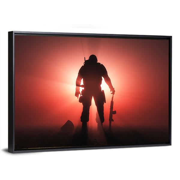 Silhouette Of A Soldier Canvas Wall Art-3 Horizontal-Gallery Wrap-25" x 16"-Tiaracle