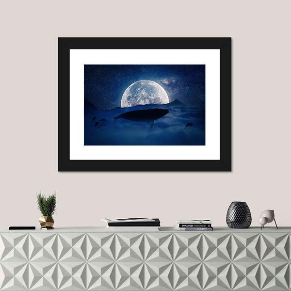 Silhouette Of A Whale Canvas Wall Art-1 Piece-Framed Print-20" x 16"-Tiaracle