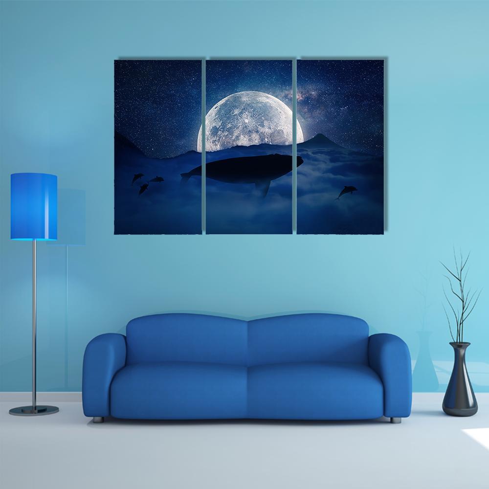 Silhouette Of A Whale Canvas Wall Art-3 Horizontal-Gallery Wrap-37" x 24"-Tiaracle