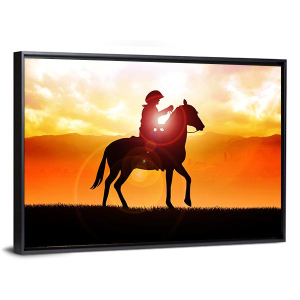 Silhouette Of Cowboy Canvas Wall Art-3 Horizontal-Gallery Wrap-25" x 16"-Tiaracle