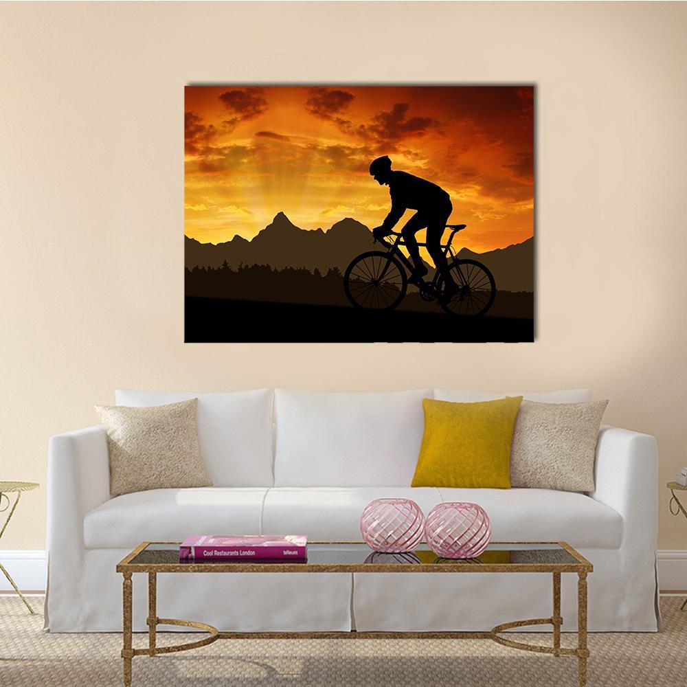 Silhouette Of Cyclist Canvas Wall Art-1 Piece-Gallery Wrap-48" x 32"-Tiaracle