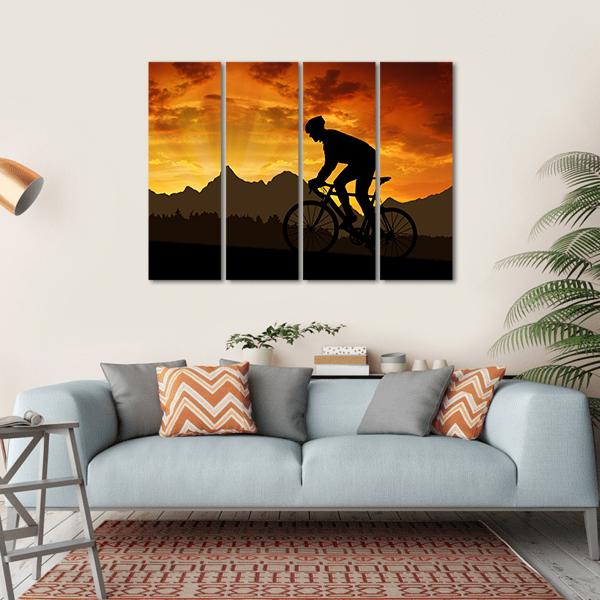 Silhouette Of Cyclist Canvas Wall Art-4 Horizontal-Gallery Wrap-34" x 24"-Tiaracle