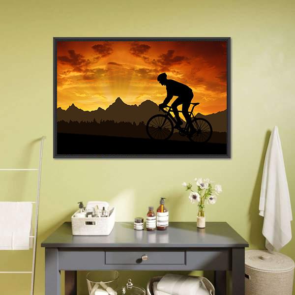 Silhouette Of Cyclist Canvas Wall Art-3 Horizontal-Gallery Wrap-25" x 16"-Tiaracle