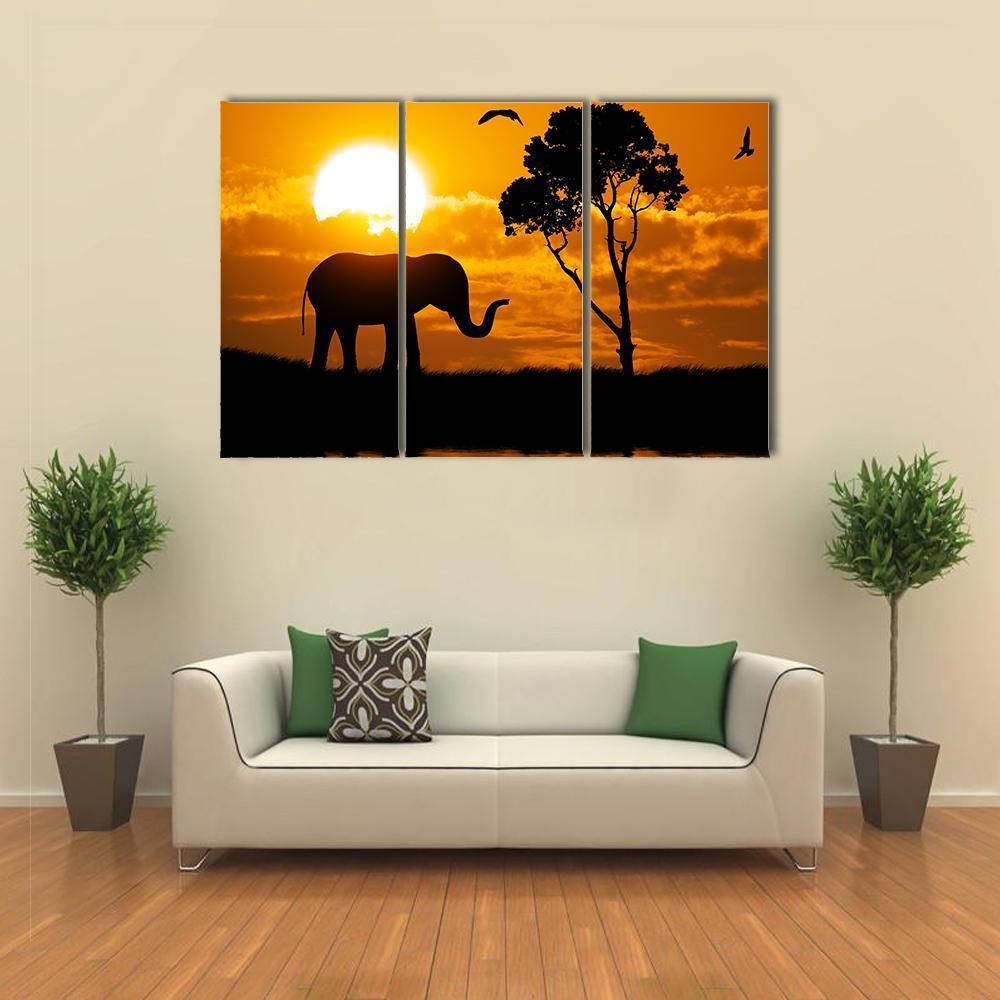 Silhouette Of Elephant Element Of design Canvas Wall Art-3 Horizontal-Gallery Wrap-37" x 24"-Tiaracle