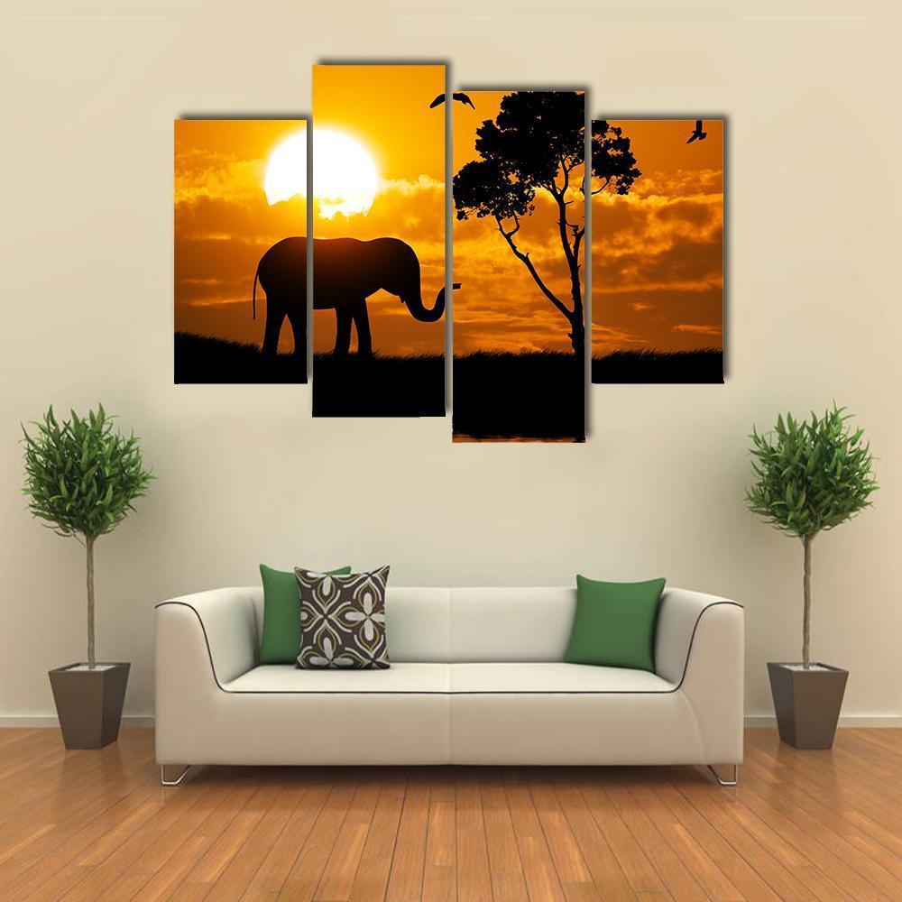 Silhouette Of Elephant Element Of design Canvas Wall Art-4 Pop-Gallery Wrap-50" x 32"-Tiaracle