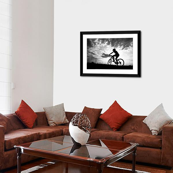 Silhouette Of Girl Biker Canvas Wall Art-3 Horizontal-Gallery Wrap-25" x 16"-Tiaracle