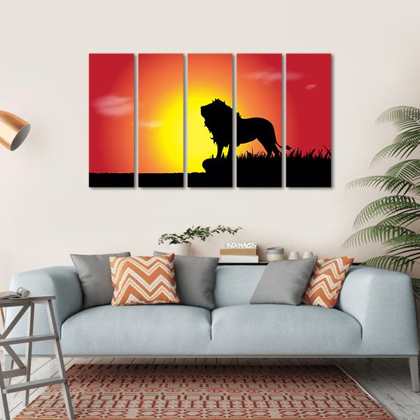 Silhouette Of Lion At Sunset Canvas Wall Art-5 Horizontal-Gallery Wrap-22" x 12"-Tiaracle