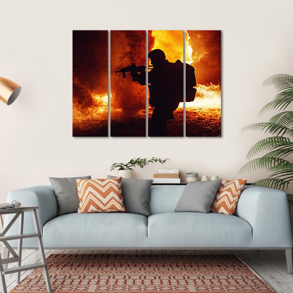 Silhouette Of Soldier Canvas Wall Art-4 Horizontal-Gallery Wrap-34" x 24"-Tiaracle