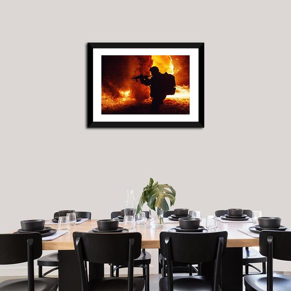 Silhouette Of Soldier Canvas Wall Art-1 Piece-Framed Print-20" x 16"-Tiaracle