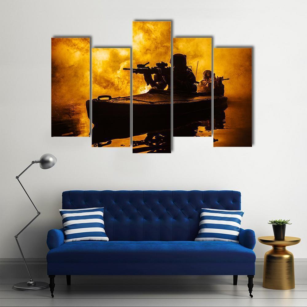 Silhouette Of Special Forces Canvas Wall Art-5 Pop-Gallery Wrap-47" x 32"-Tiaracle